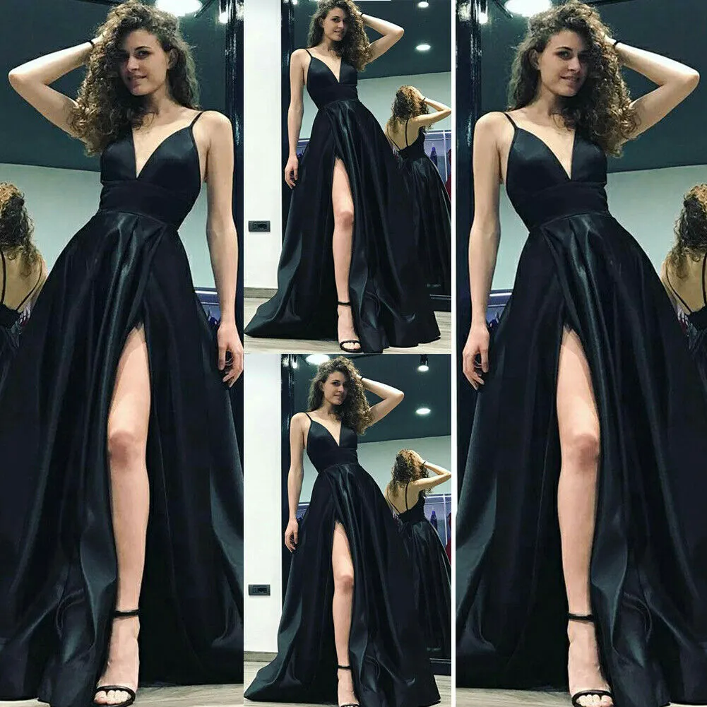 Women Wedding Bridesmaid Long Party Ball Prom Gown long V Neck Dress