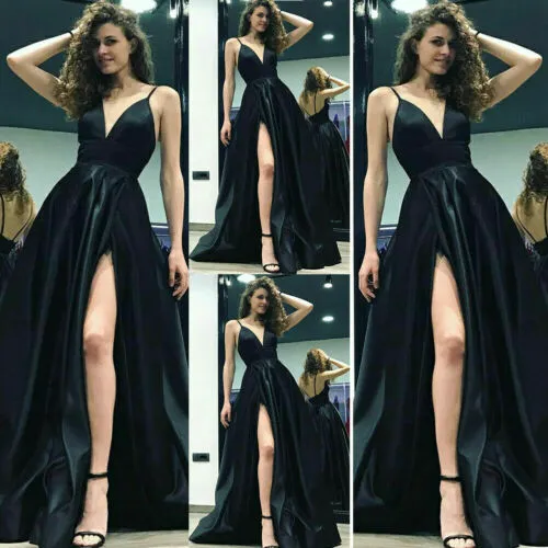 Women Wedding Bridesmaid Long Party Ball Prom Gown long V Neck Dress