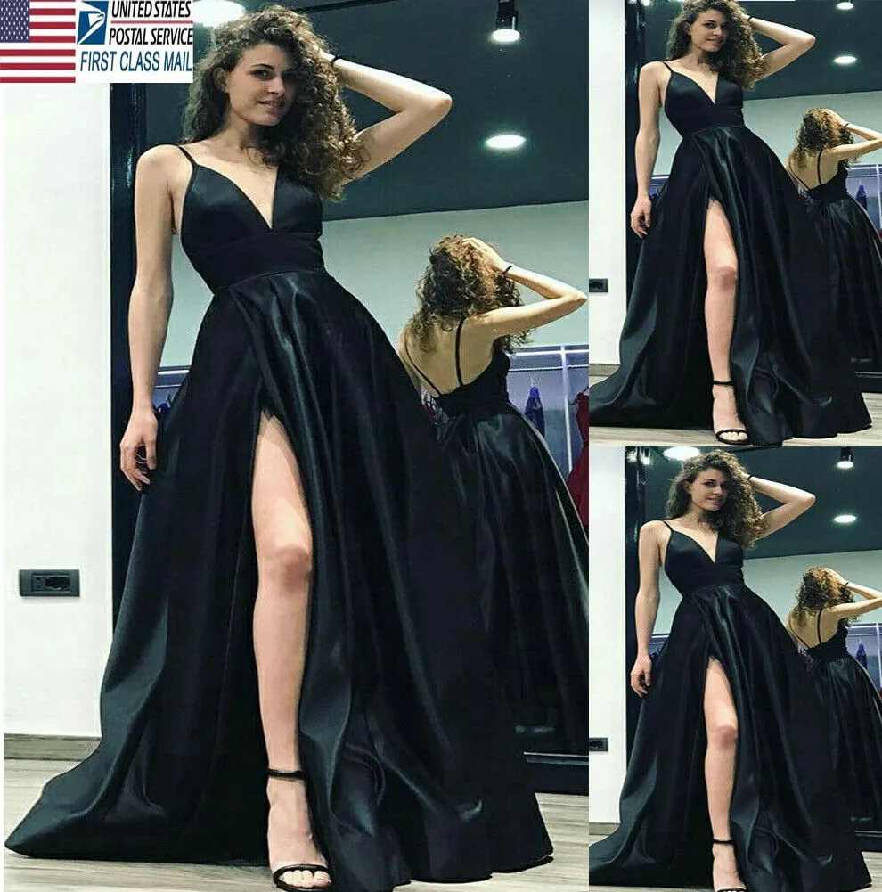 Women Wedding Bridesmaid Long Party Ball Prom Gown long V Neck Dress