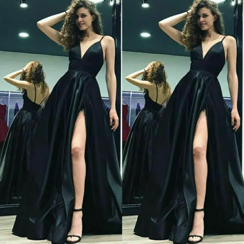 Women Wedding Bridesmaid Long Party Ball Prom Gown long V Neck Dress