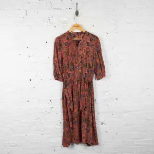 Womens 90s Abstract Pattern Dress - Orange - UK 14