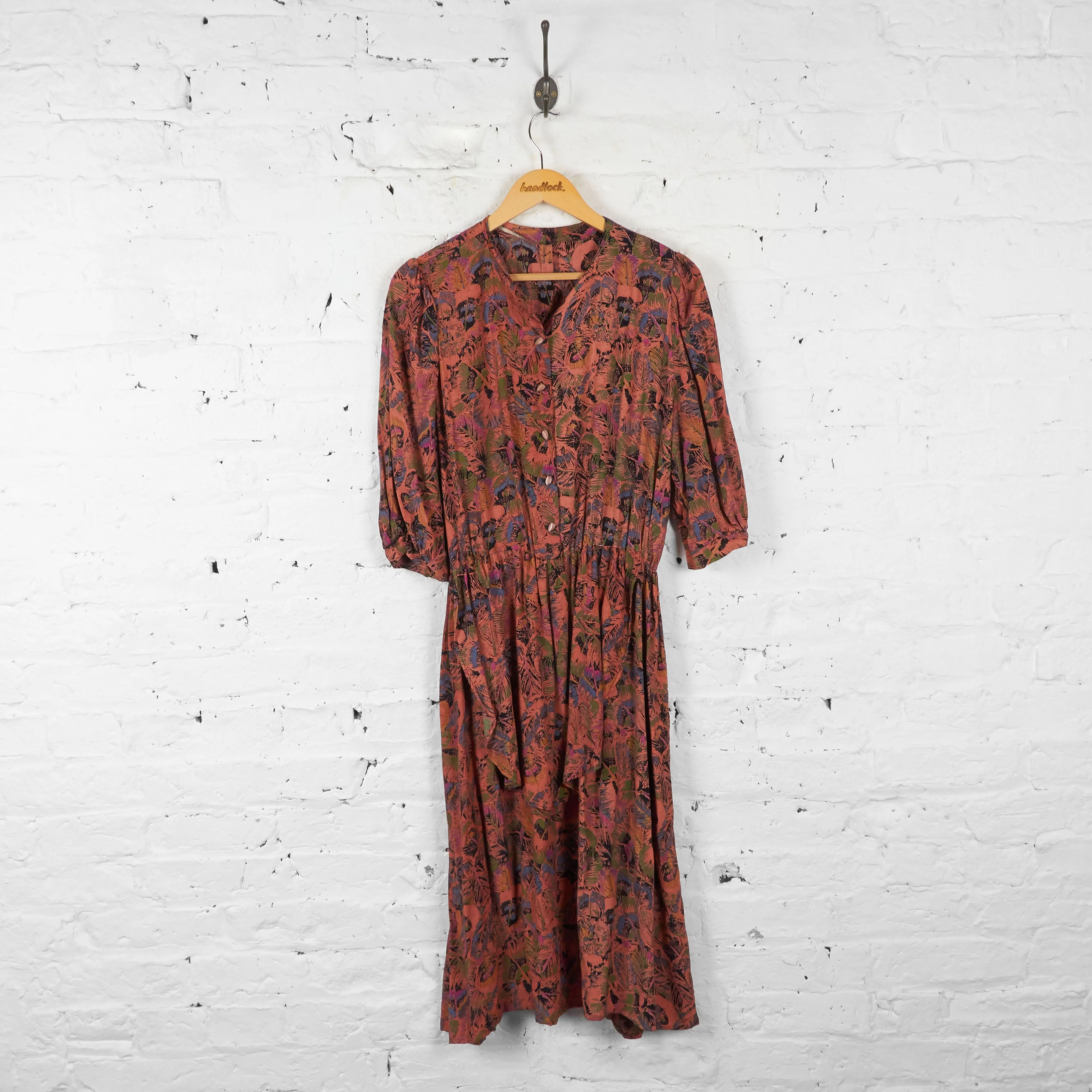 Womens 90s Abstract Pattern Dress - Orange - UK 14