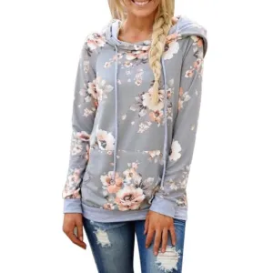 Women's Autumn Hoodie Sweatshirt Fashion Boho Floral Print Pullover Tops Women Long Sleeve Casual Hooded Pullovers Winter #YL