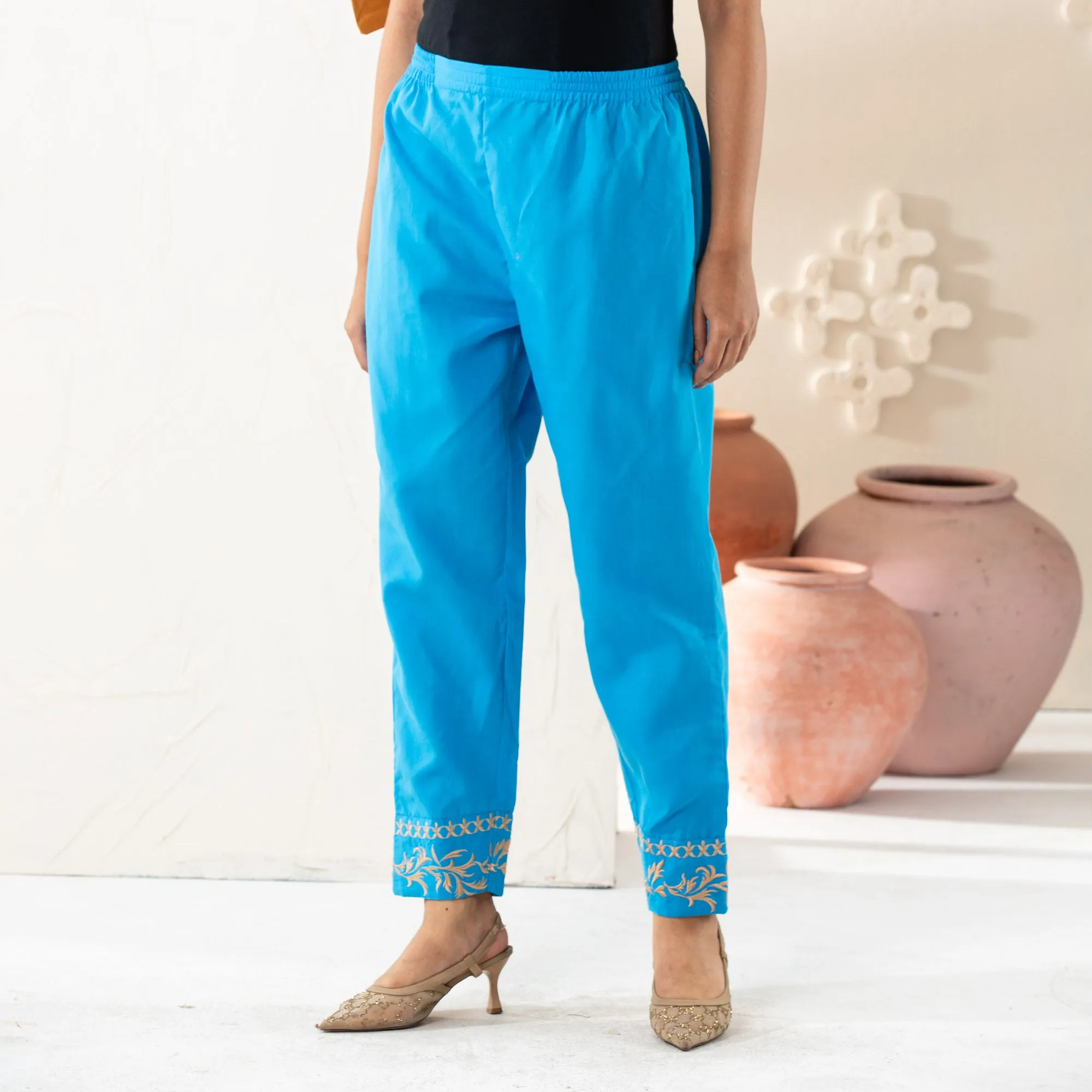 Womens Blue Embroidered Bottom