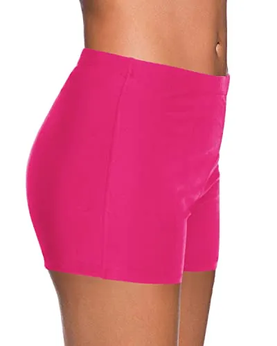Women's Casual Mid Waist Swimsuit Shorts Bathing Suit Bottoms For Summer-Light Rose Pink