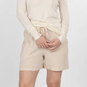 Womens Cotton Double Gauze Shorts - French Oak
