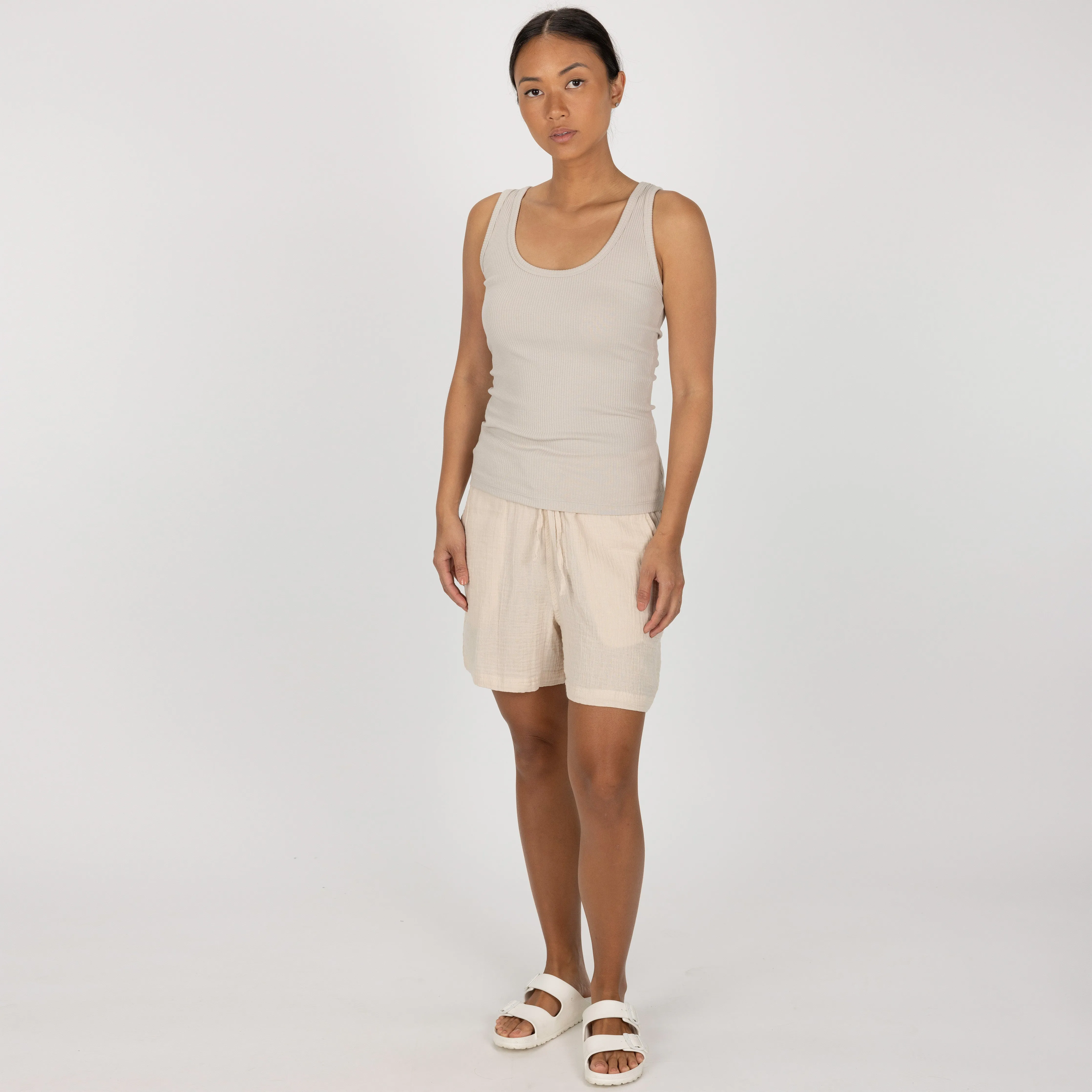 Womens Cotton Double Gauze Shorts - French Oak