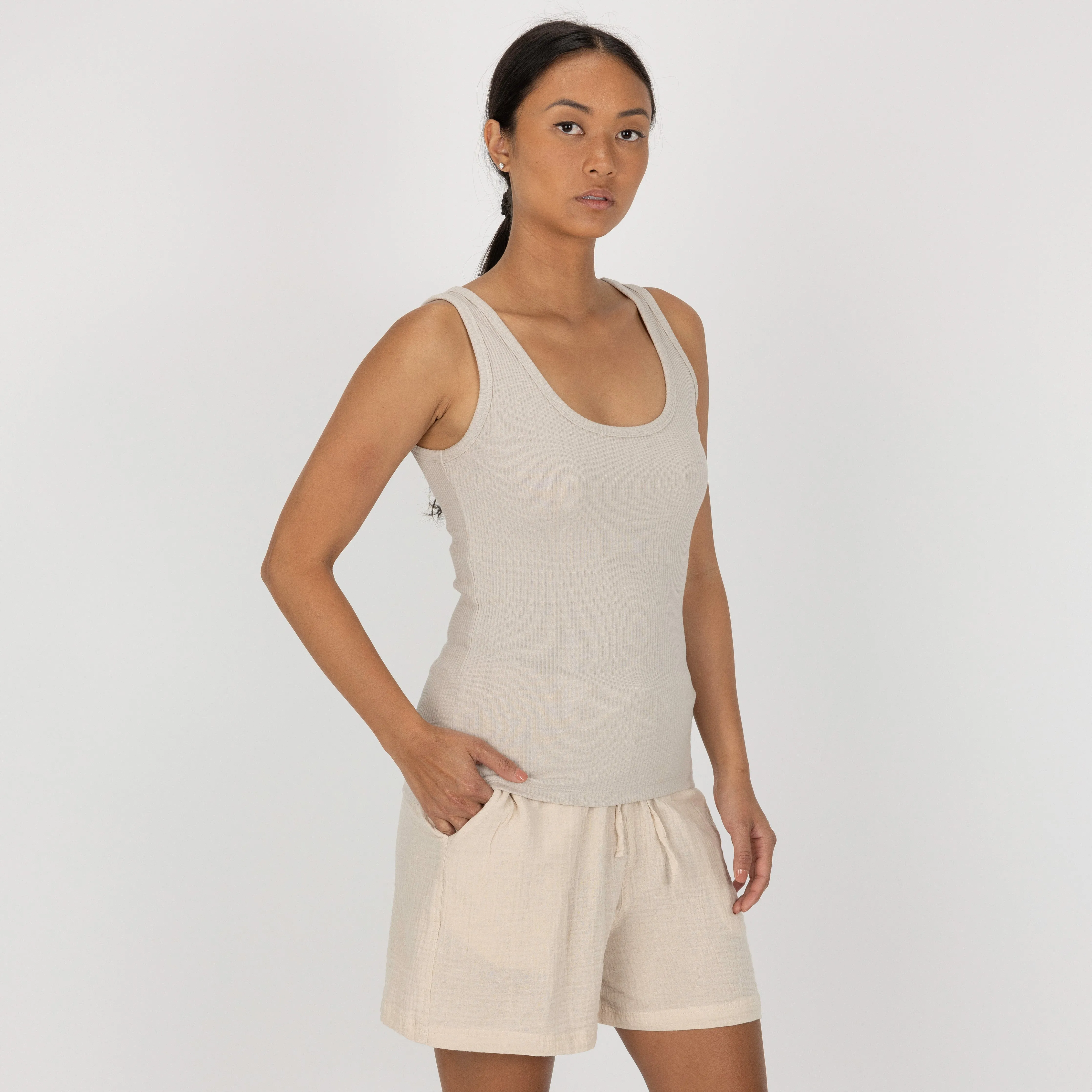 Womens Cotton Double Gauze Shorts - French Oak