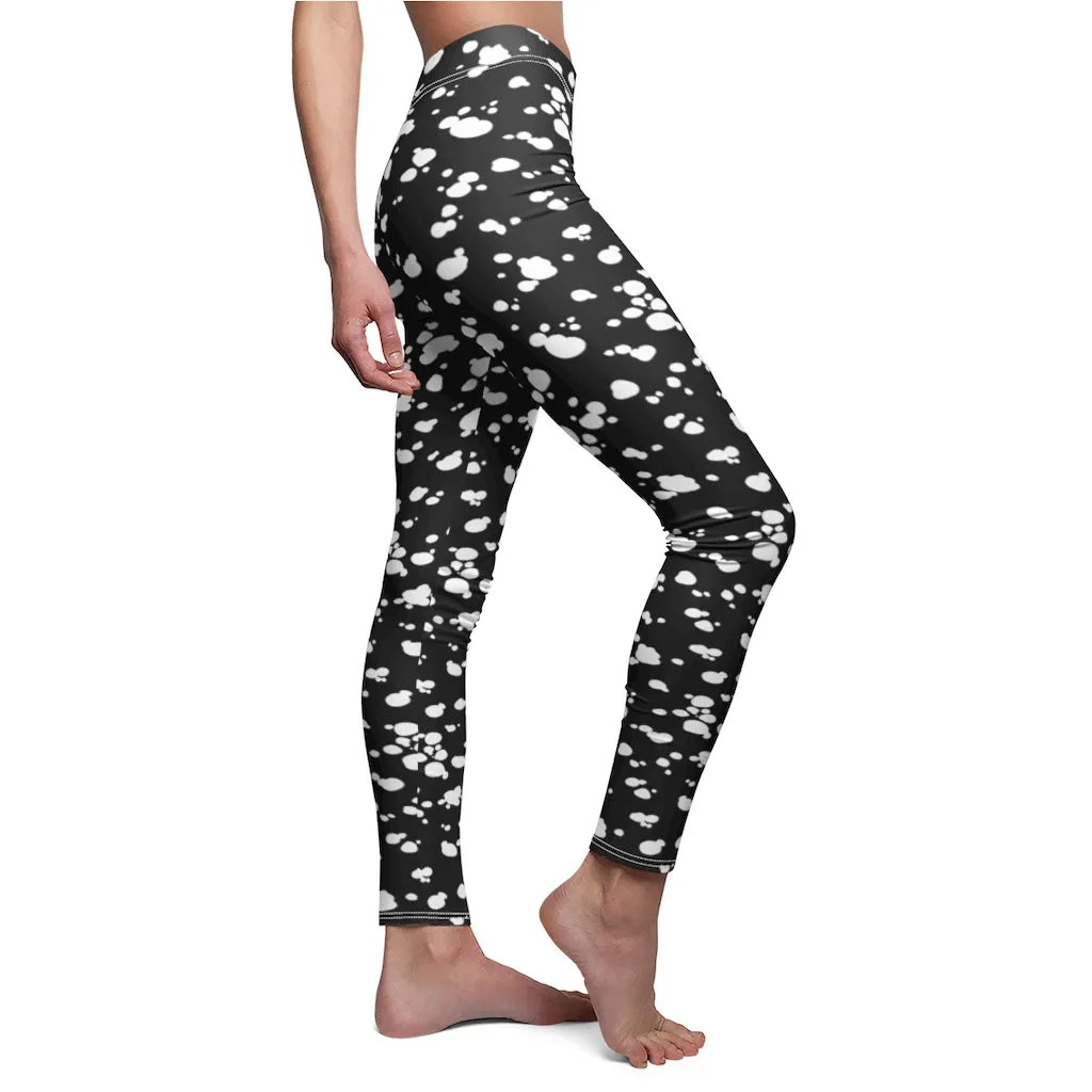 Women's Cut & Sew Casual Leggings (Black with White spots)