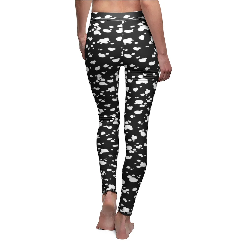 Women's Cut & Sew Casual Leggings (Black with White spots)