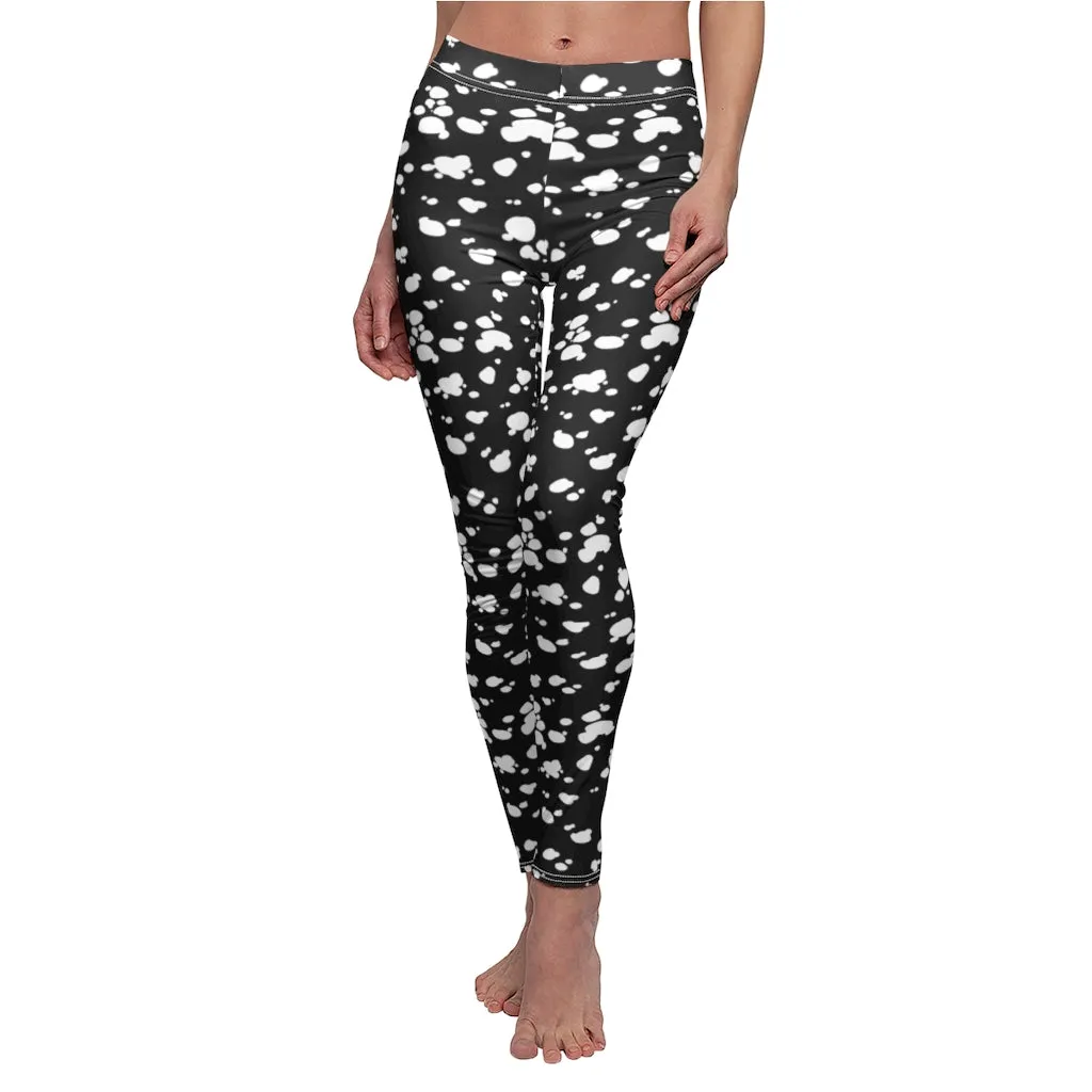 Women's Cut & Sew Casual Leggings (Black with White spots)