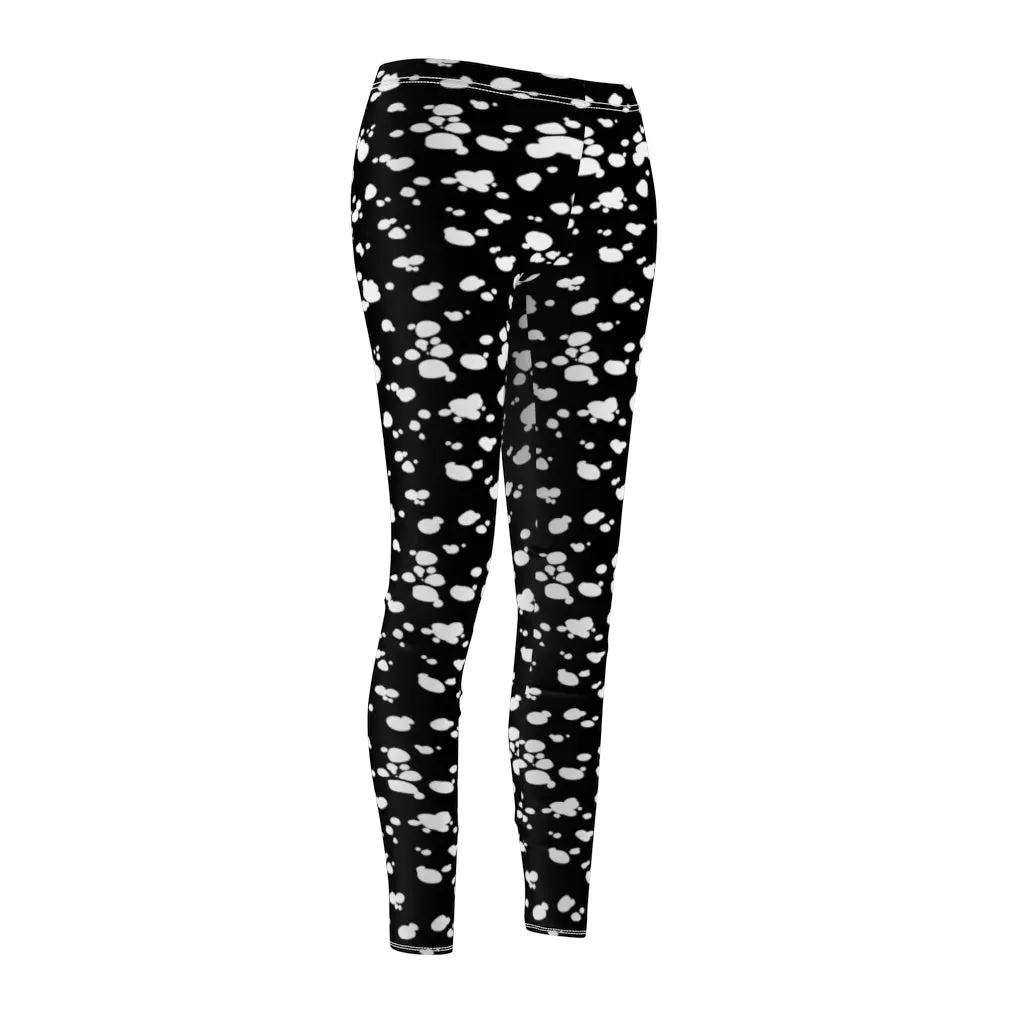 Women's Cut & Sew Casual Leggings (Black with White spots)