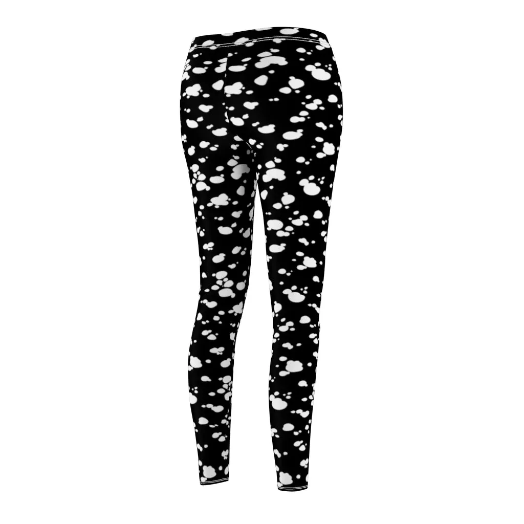 Women's Cut & Sew Casual Leggings (Black with White spots)