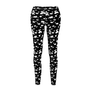 Women's Cut & Sew Casual Leggings (Black with White spots)