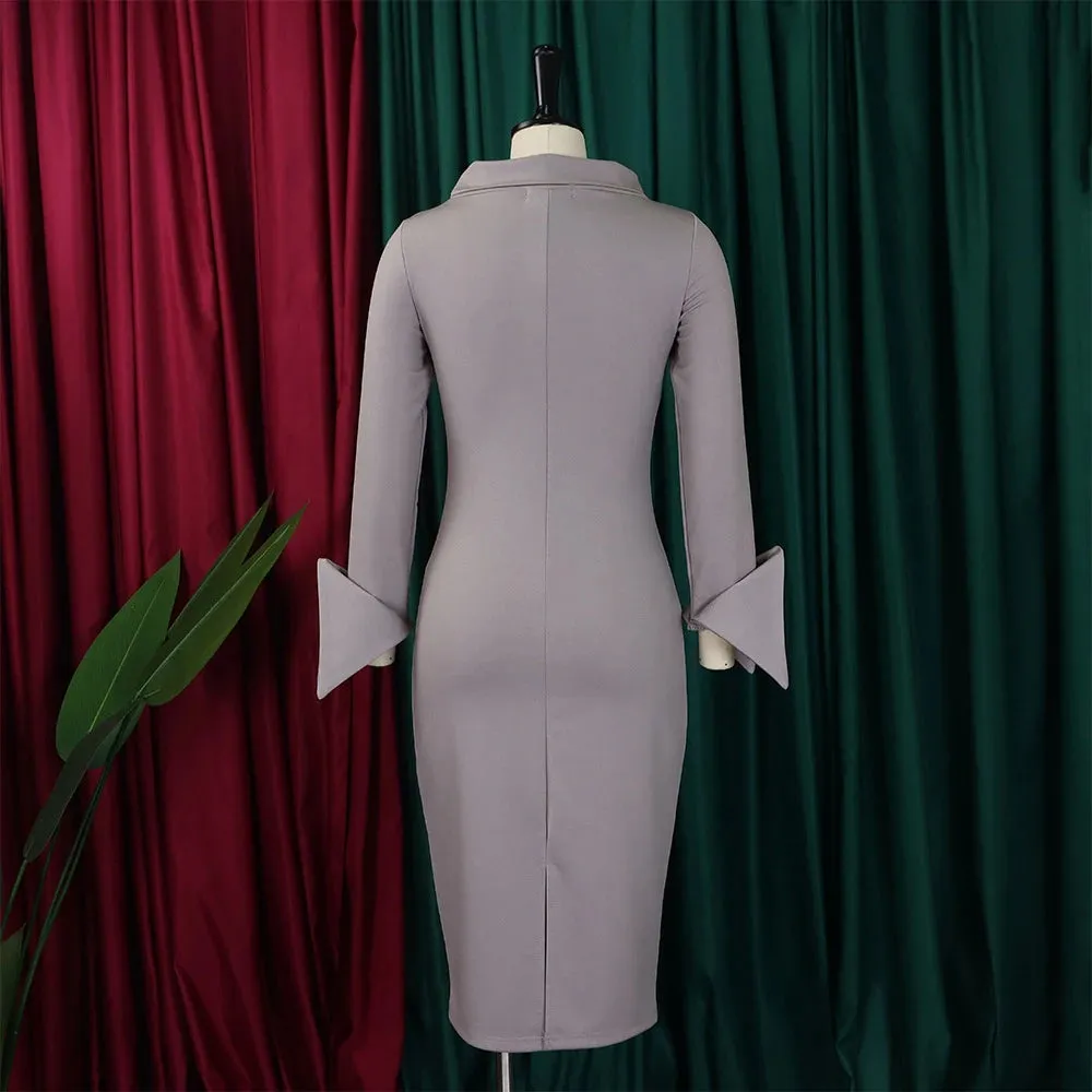 Women's Elegant Knee-Length Dress with Half High Collar