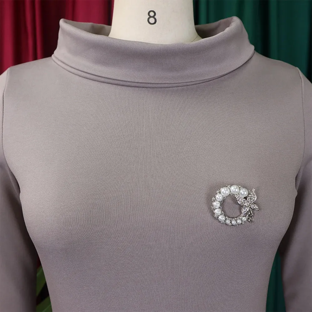 Women's Elegant Knee-Length Dress with Half High Collar