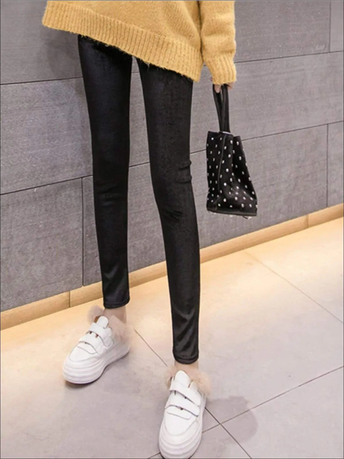 Women's Fall High Waist Velvet Casual Leggings