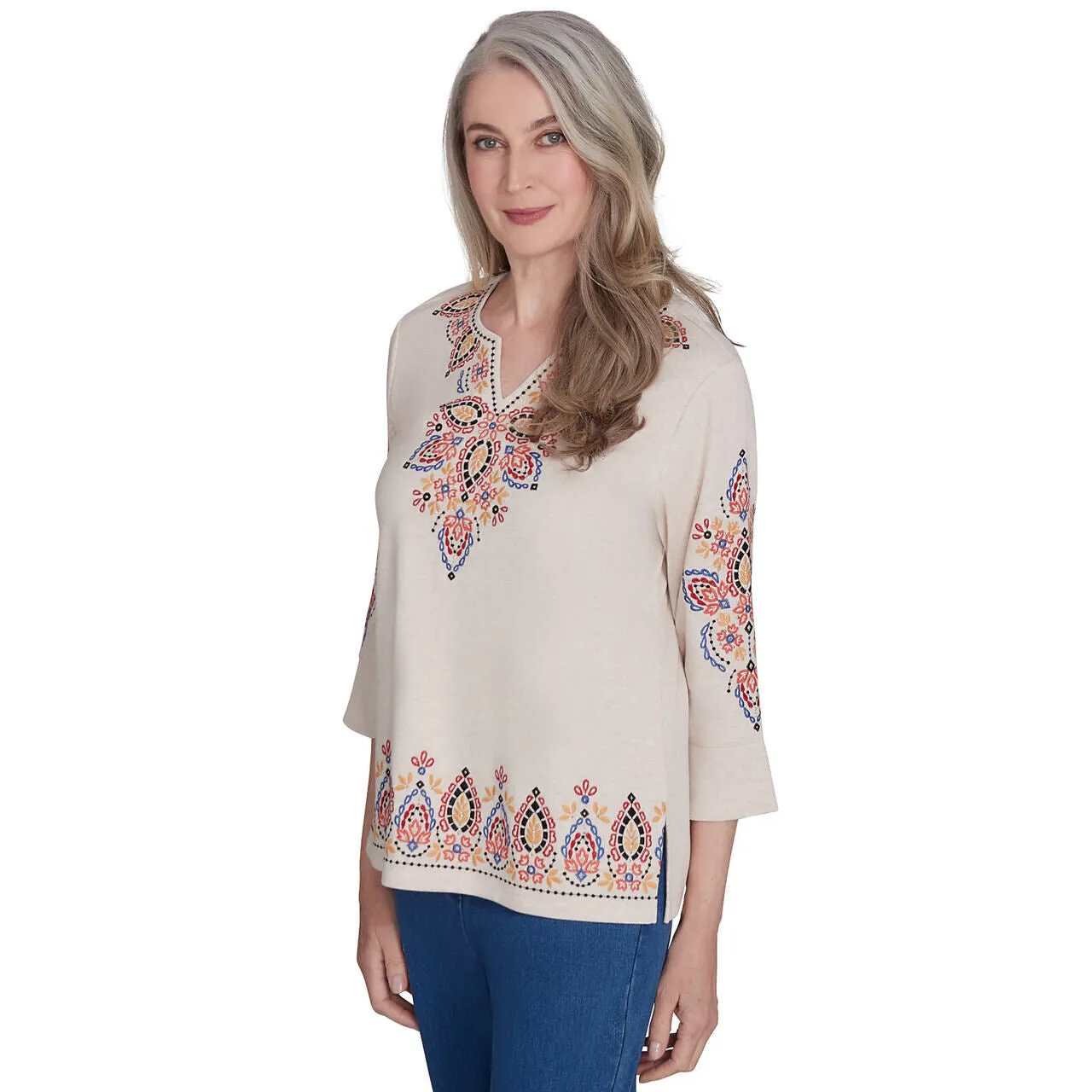 Women's Medallion Embroidered Flutter Sleeve Top - 74453