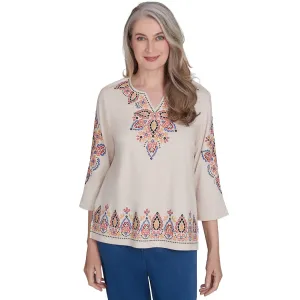 Women's Medallion Embroidered Flutter Sleeve Top - 74453