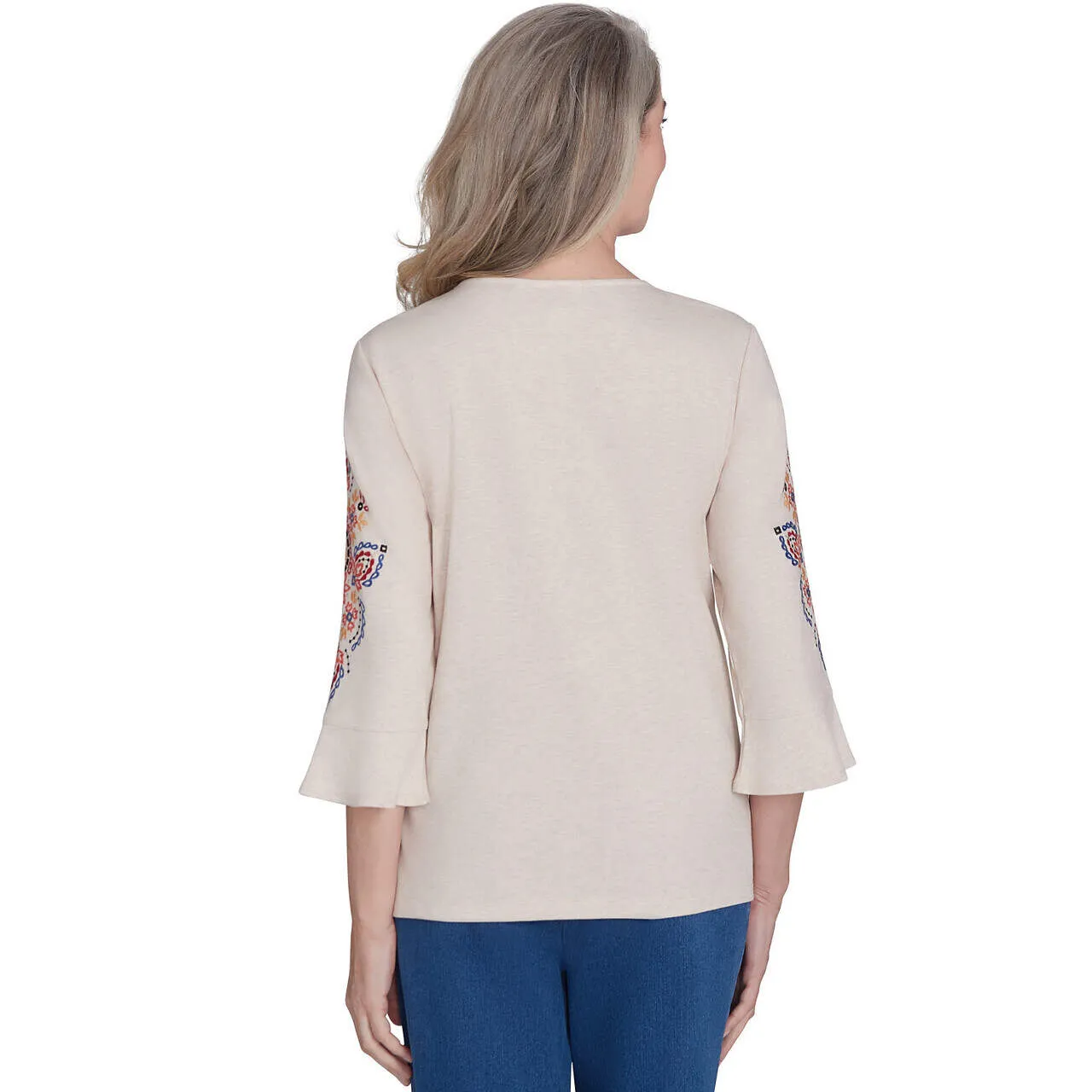 Women's Medallion Embroidered Flutter Sleeve Top - 74453
