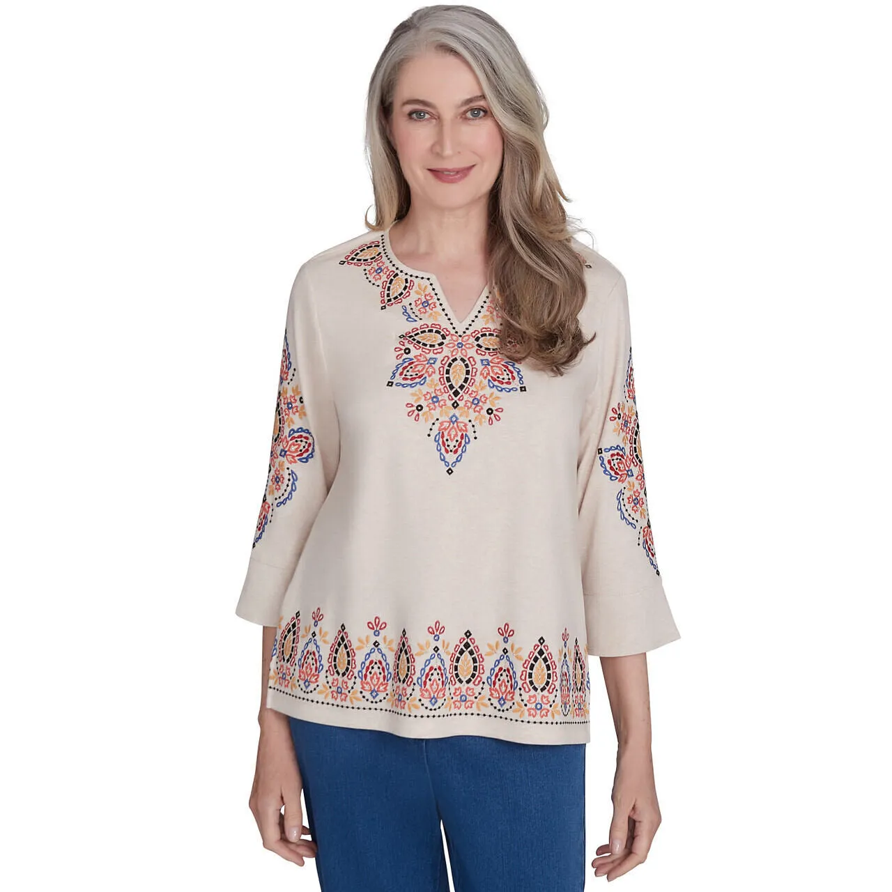Women's Medallion Embroidered Flutter Sleeve Top - 74453
