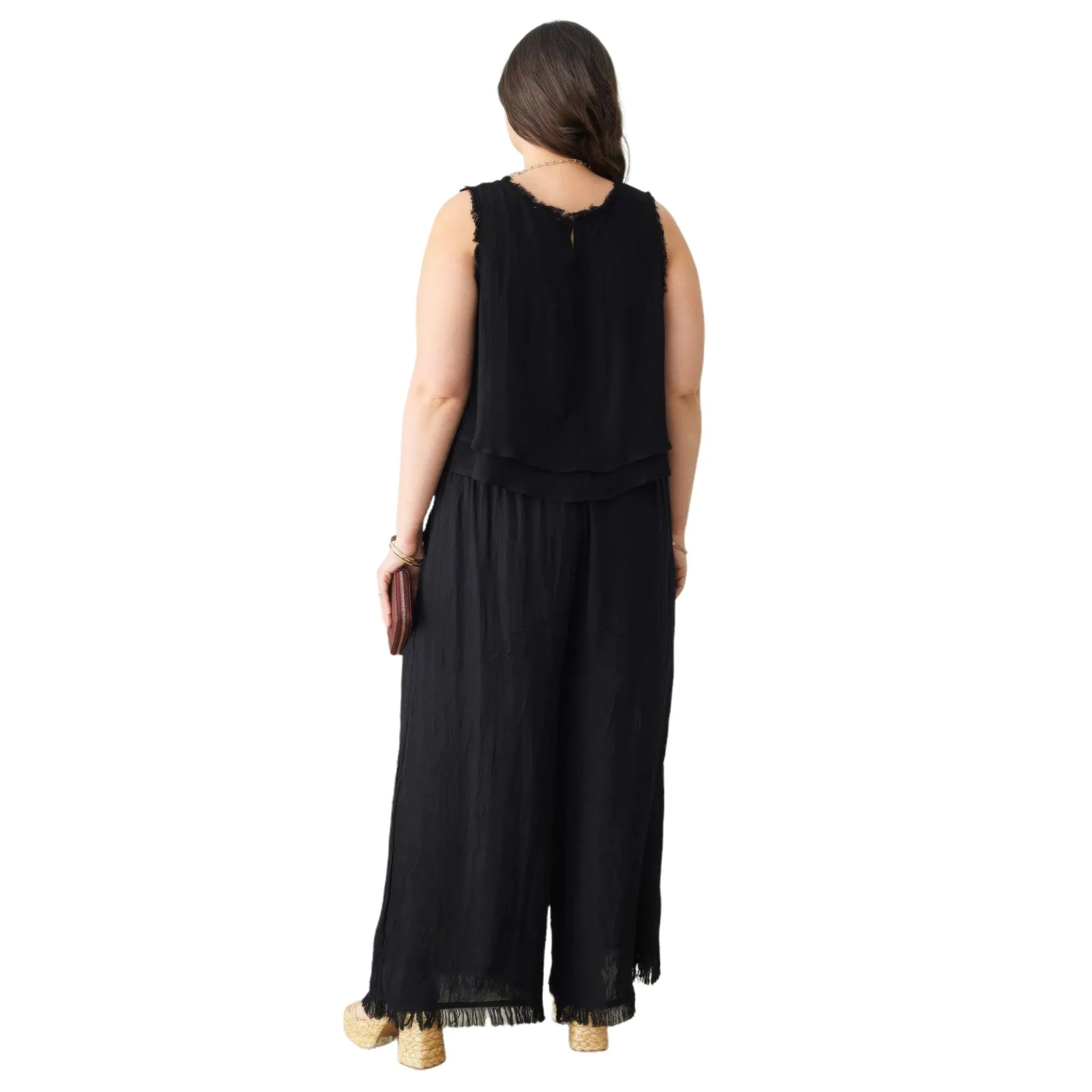 Women's Plus Size Frayed Hem Sleeveless Tiered Top