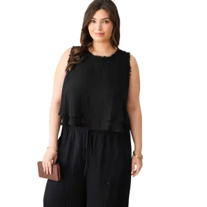 Women's Plus Size Frayed Hem Sleeveless Tiered Top