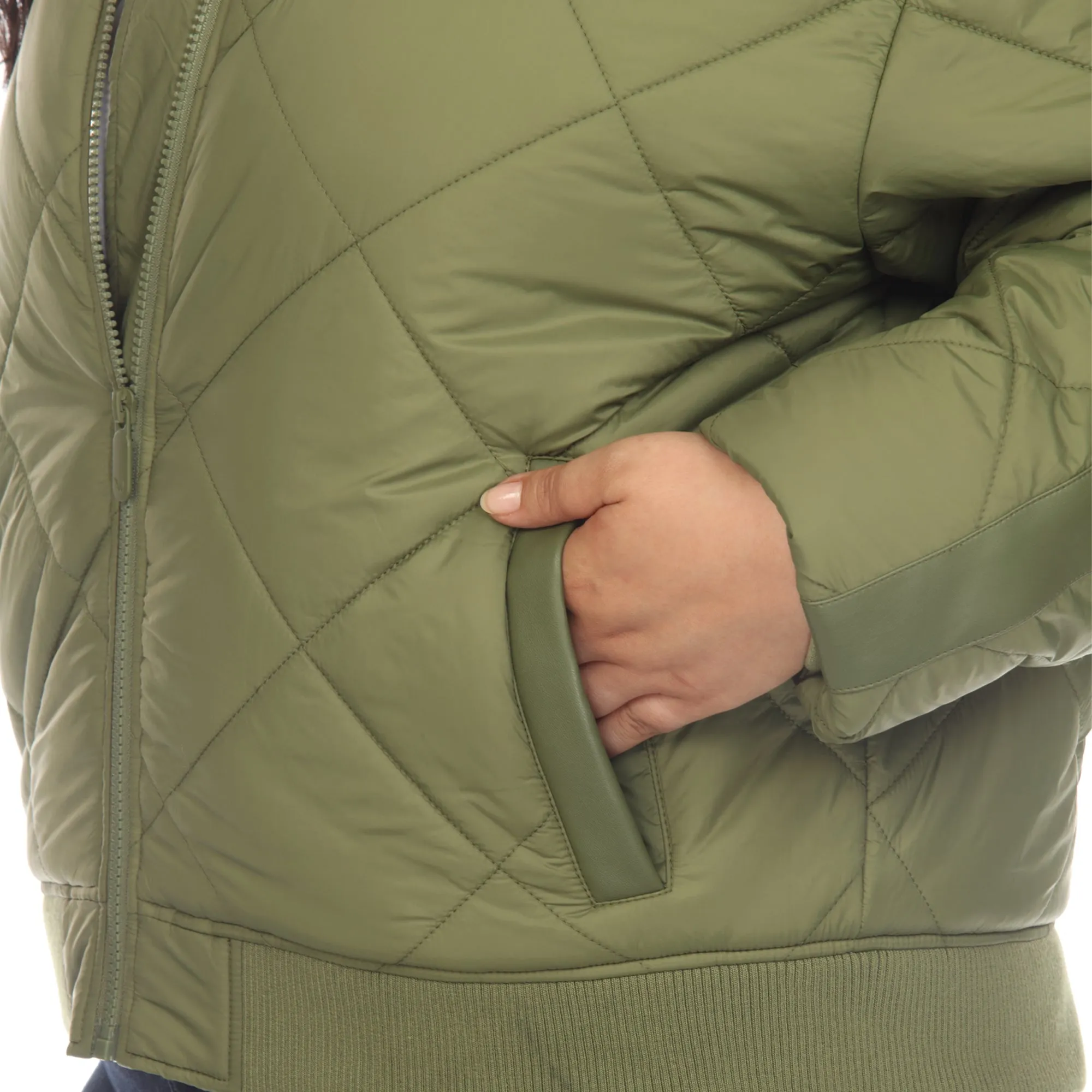 Women's Plus Size Lightweight Diamond Quilted Puffer Bomber Jacket