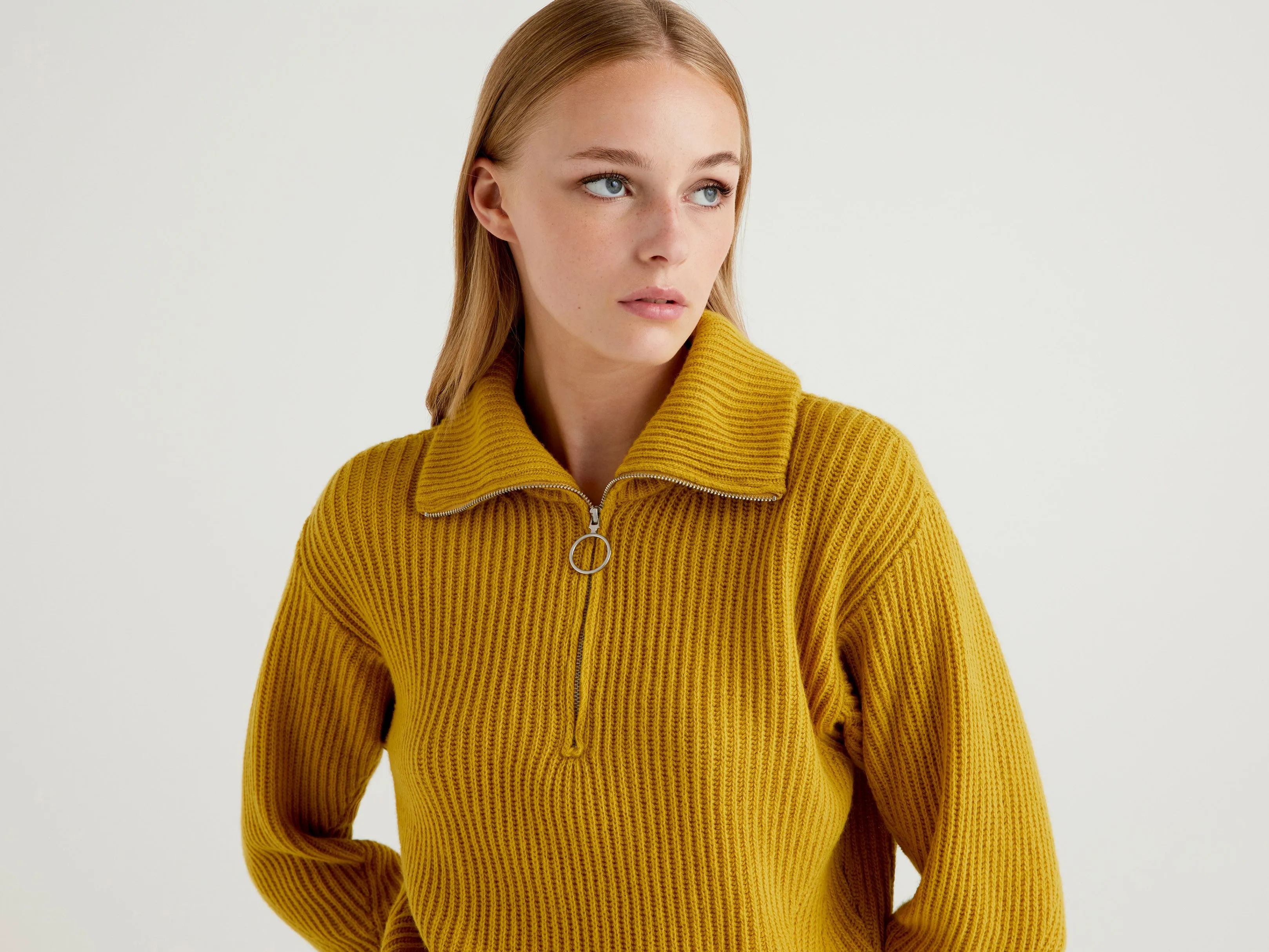Womens Ribbed and Collared Sweater