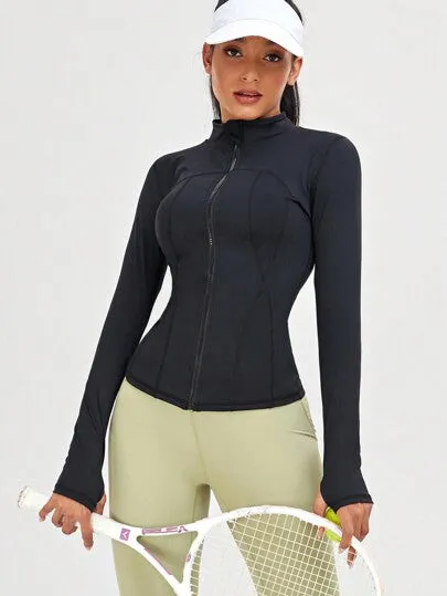 Women's Slim Fit Sports Jacket with Thumb Holes – Ideal for Running & Yoga