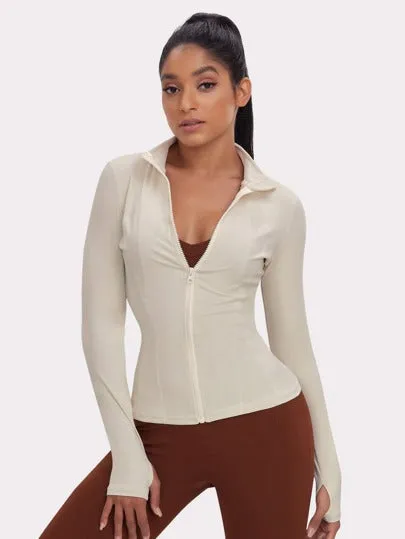 Women's Slim Fit Sports Jacket with Thumb Holes – Ideal for Running & Yoga