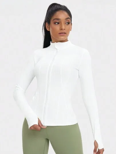 Women's Slim Fit Sports Jacket with Thumb Holes – Ideal for Running & Yoga