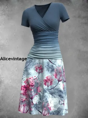 Women's Summer Vintage Floral Art Mosaic Midi Dress