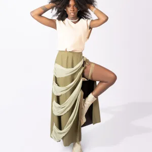 Wrap Cargo Skirt with Buckled Seam Split