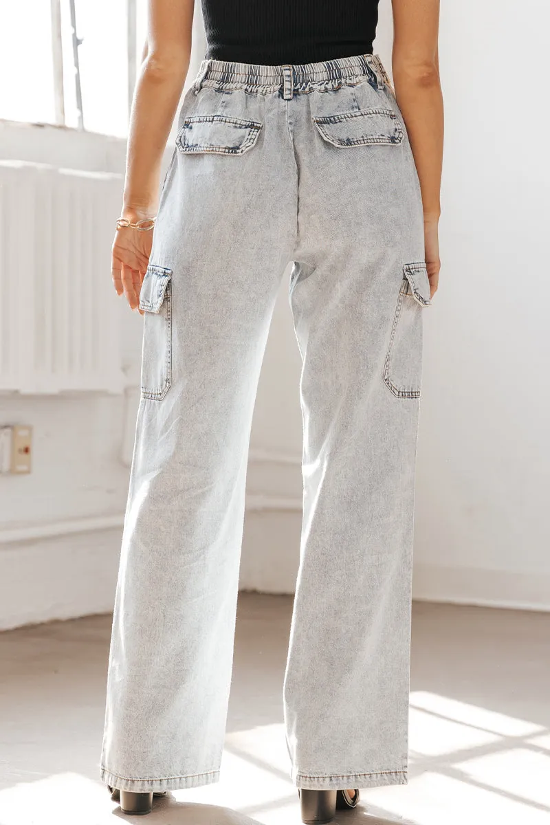 Xieyinshe Casual Street Solid Pocket Loose Denim Jeans