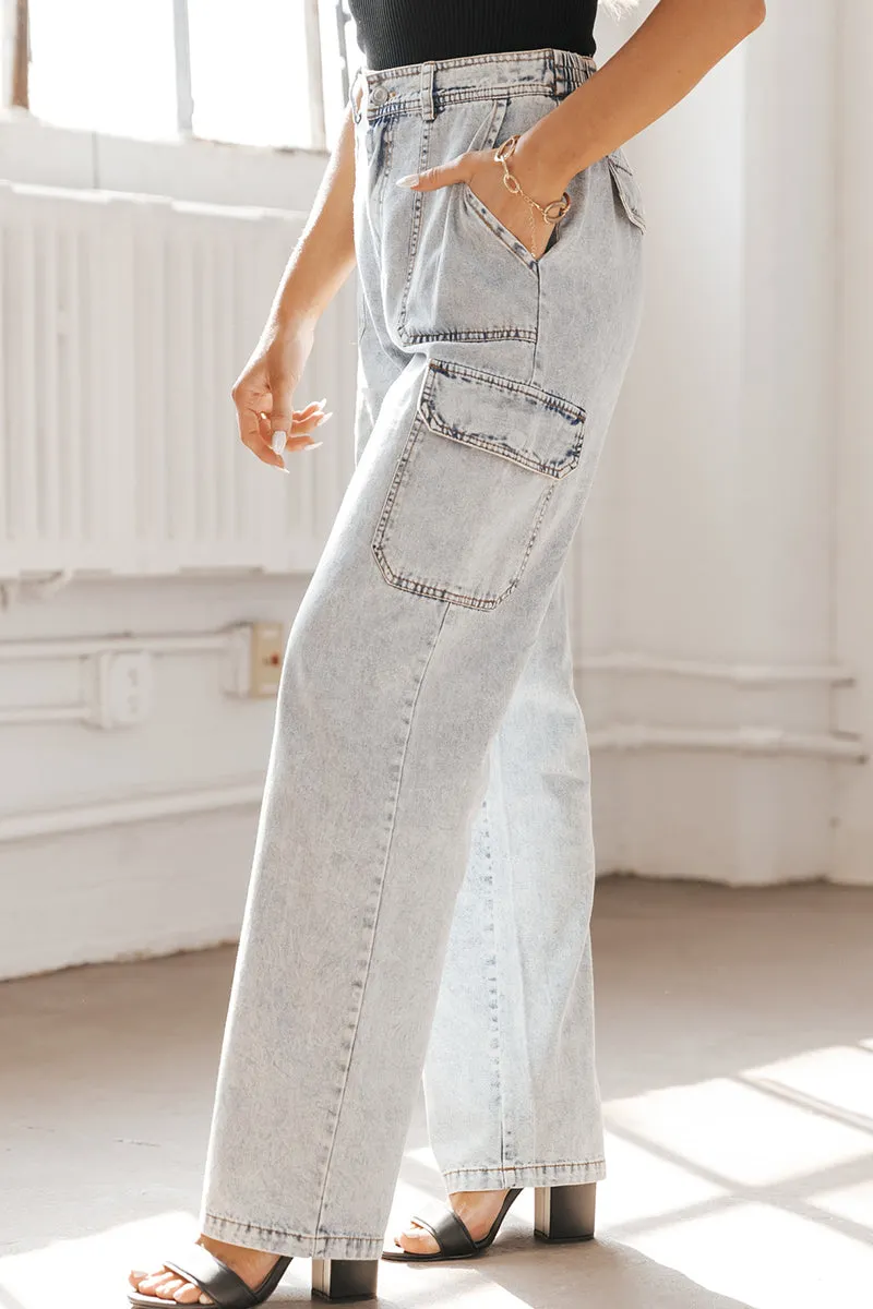 Xieyinshe Casual Street Solid Pocket Loose Denim Jeans