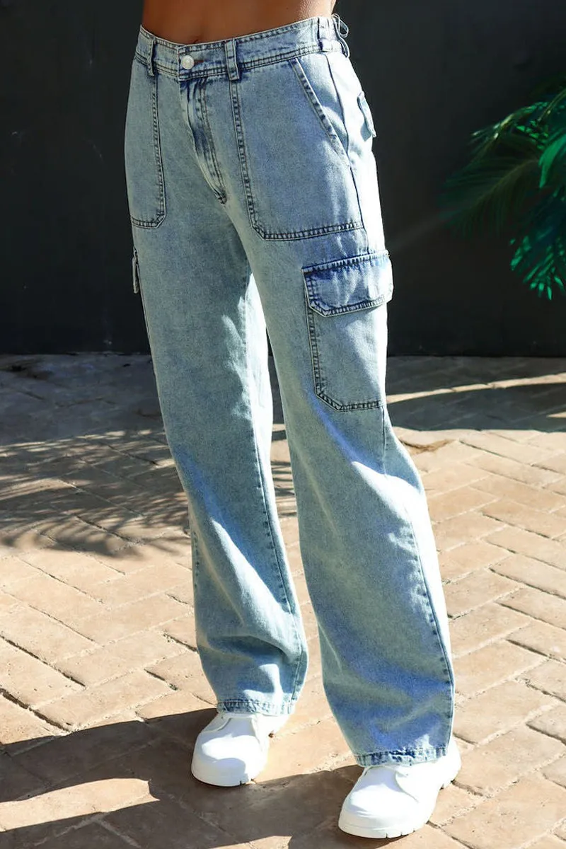 Xieyinshe Casual Street Solid Pocket Loose Denim Jeans