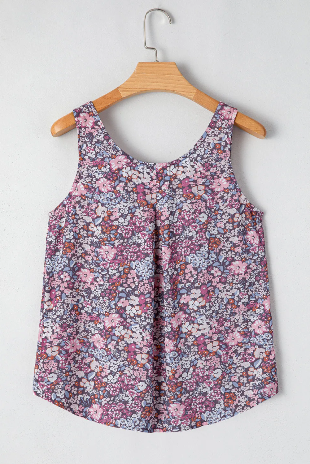 Yellow Boho Floral Pleated Buttoned Front Tank Top