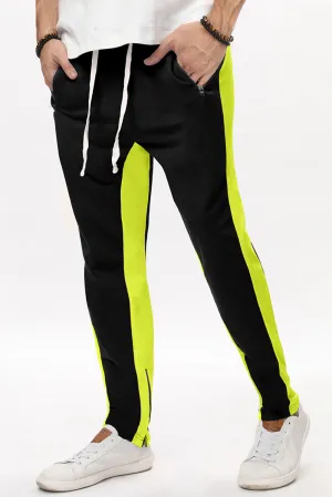 Yellow Colorblock Patchwork Zipper Casual Mens Joggers