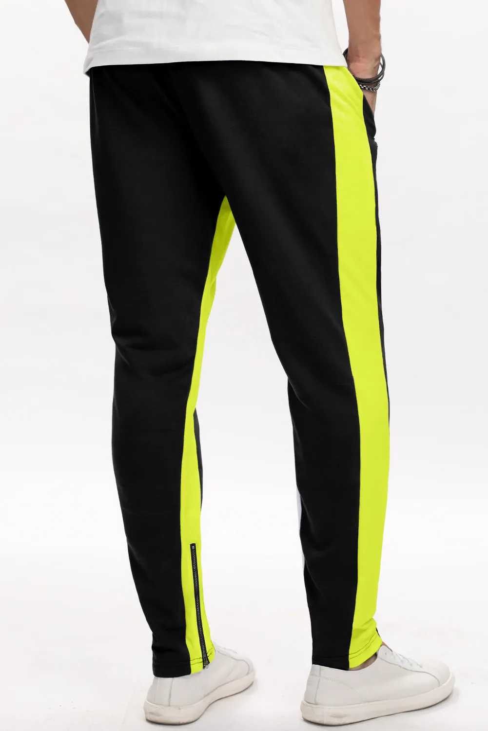 Yellow Colorblock Patchwork Zipper Casual Mens Joggers