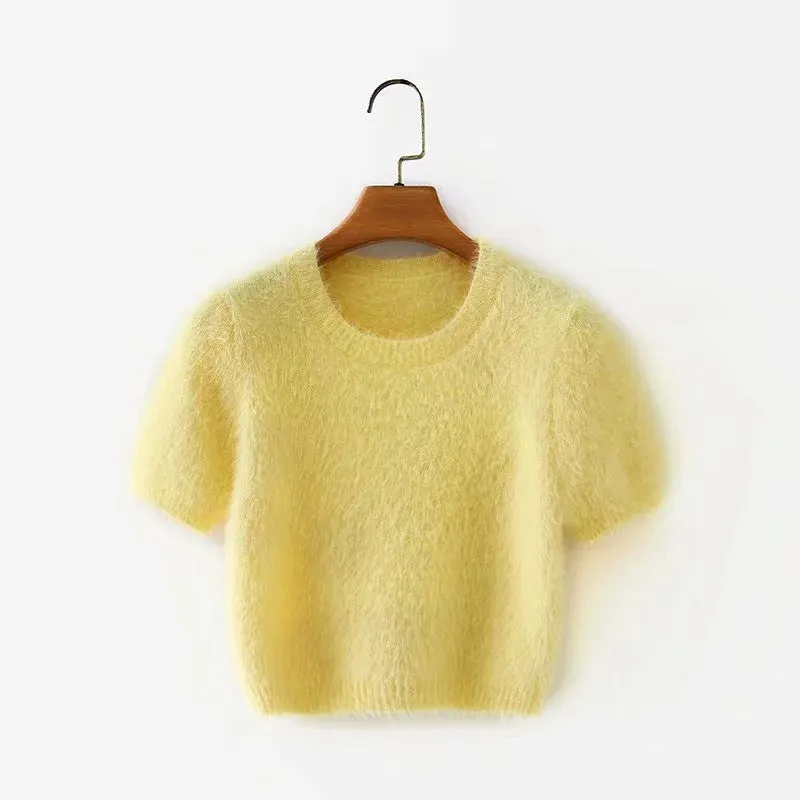 Yellow Crop Tops Knitting Mini Dresses Skirt Two-piece Set