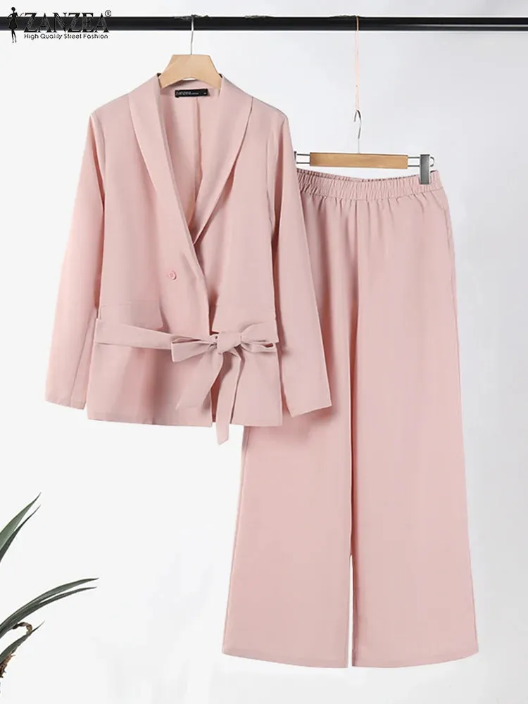 ZANZEA Autumn Fashion OL Work Pant Sets 2PCS Women Blazer Casual Long Sleeve Tops Trousers Suits Elegant Woman Tracksuits 2024