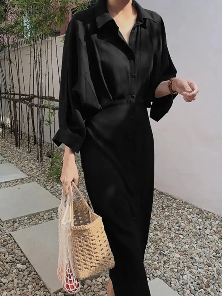 ZANZEA Women Elegant Long Sleeve Shirt Dress