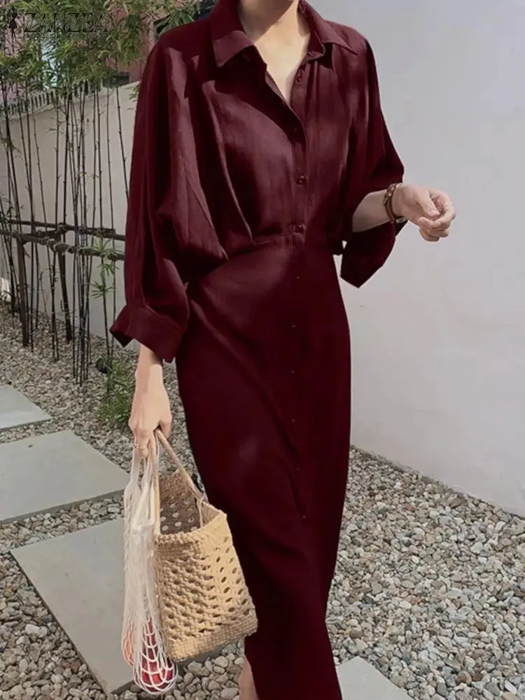 ZANZEA Women Elegant Long Sleeve Shirt Dress