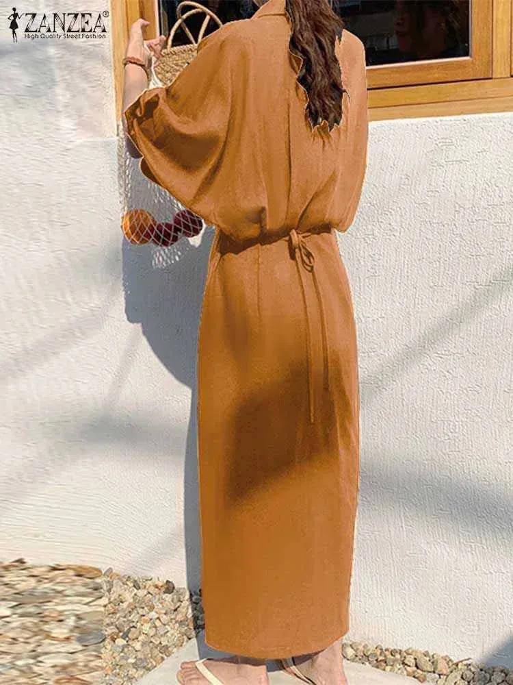 ZANZEA Women Elegant Long Sleeve Shirt Dress