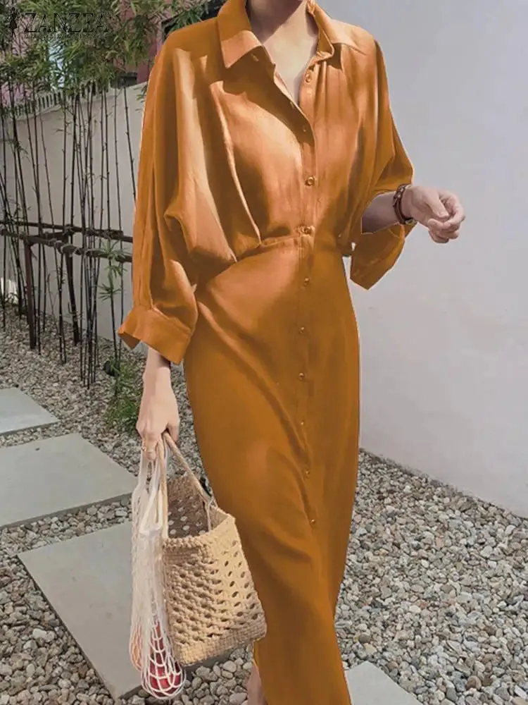 ZANZEA Women Elegant Long Sleeve Shirt Dress
