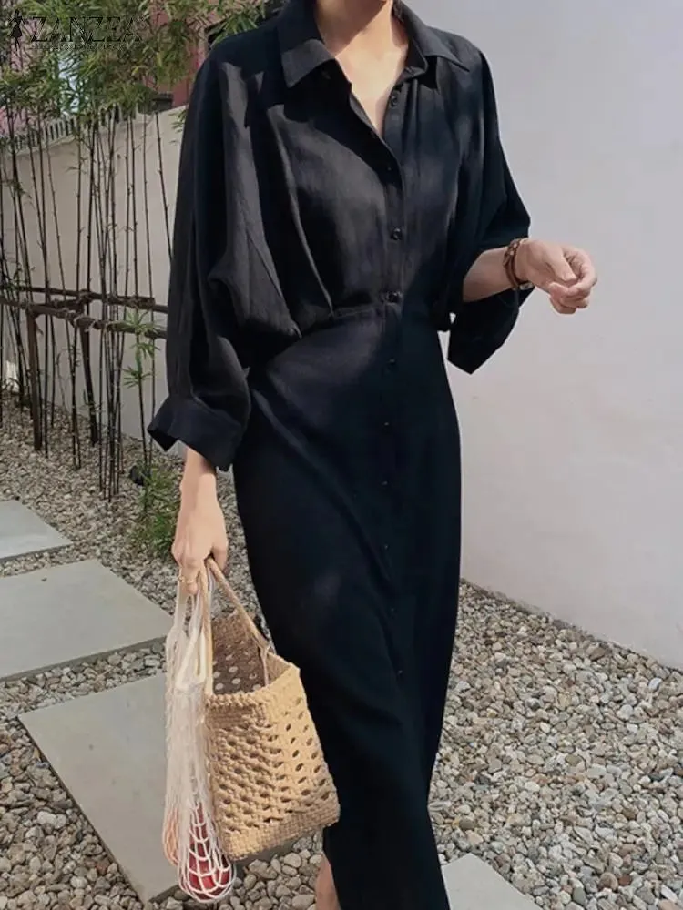 ZANZEA Women Elegant Long Sleeve Shirt Dress