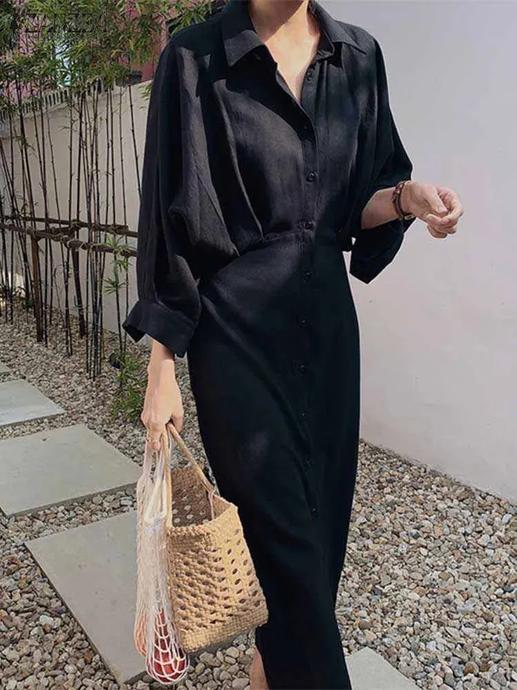 ZANZEA Women Elegant Long Sleeve Shirt Dress