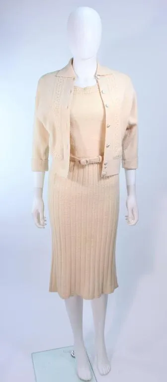 ZEPHYR CHENILLE 1950s Wool Stretch Knit Dress & Sweater Size 4