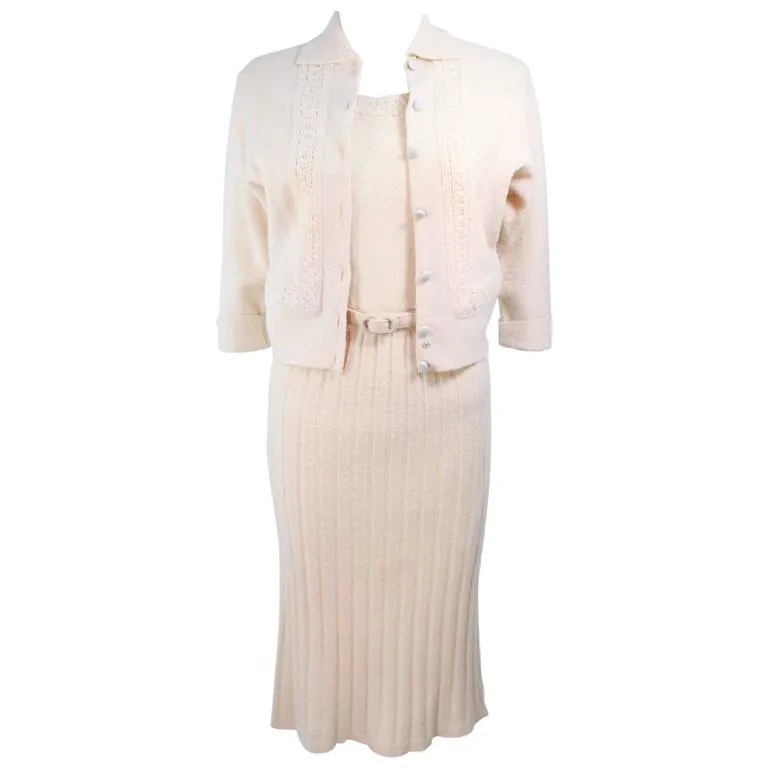 ZEPHYR CHENILLE 1950s Wool Stretch Knit Dress & Sweater Size 4